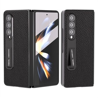 ABEEL Voor Samsung Galaxy Z Fold3 5G Kickstand Telefoon Case Litchi Textuur Koeienhuid Leer + PC Cover met Gehard glas Film