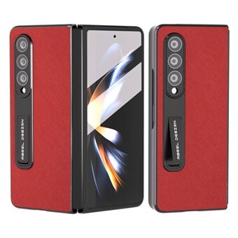 ABEEL Voor Samsung Galaxy Z Fold3 5G Koeienhuid Leer Gecoat PC Telefoon Case Cross Textuur Kickstand Cover met Gehard glas Film