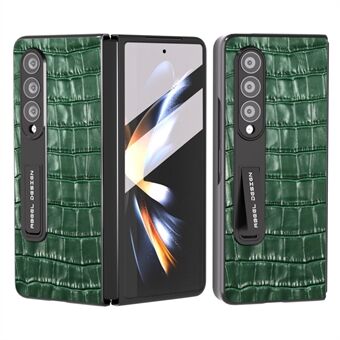 ABEEL Voor Samsung Galaxy Z Fold3 5G Krokodil Textuur Achterkant Koeienhuid Leer + PC Kickstand Telefoon Cover met Gehard Glas Film