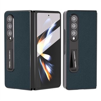 ABEEL Voor Samsung Galaxy Z Fold3 5G Kickstand Beschermhoes Litchi Textuur Rundleer + PC Armor Telefoonhoesje met Gehard Glas Film