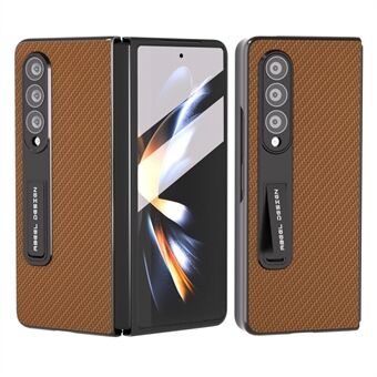 ABEEL Voor Samsung Galaxy Z Fold3 5G PU Leer + PC Kickstand Cover Koolstofvezel Textuur Telefoon Case met gehard Glas Film