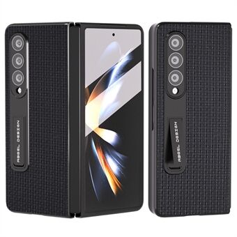 ABEEL Voor Samsung Galaxy Z Fold3 5G Telefoonhoesje met Gehard Glas Film Koeienhuid Leer Harde PC Kickstand Cover