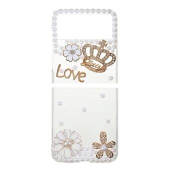 Crown Flower Sticking Diamond Pearls Decor Anti-Drop Stijlvolle harde pc-beschermende telefoonhoes voor Samsung Galaxy Z Flip3 5G