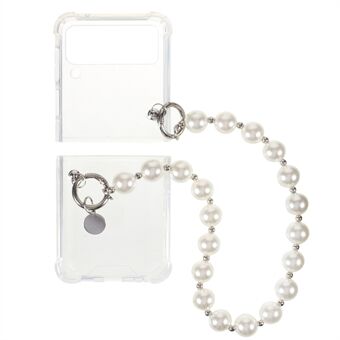 Pearl Chain Bracelet Strap Transparent PC+ TPU Hybrid Case Mobiele telefoonhoes voor Samsung Galaxy Z Flip3 5G