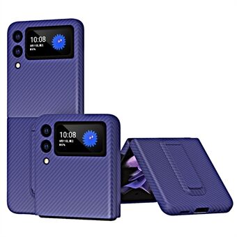 Koolstofvezeltextuur PU-leer + harde pc-schaal Ultradunne slanke beschermende telefoonhoes met standaard voor Samsung Galaxy Z Flip3 5G