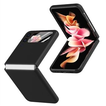 Anti-drop PU-leer gecoate harde pc-telefoonhoes met gehard glas screenprotector voor Samsung Galaxy Z Flip3 5G
