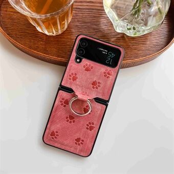 Voor Samsung Galaxy Z Flip3 5G Imprinting Cat Paw Pattern Opvouwbare telefoonhoes Ring PU-leer gecoate pc-hoes