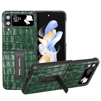 ABEEL Voor Samsung Galaxy Z Flip3 5G Kickstand Telefoon Case Krokodil Textuur Koeienhuid Leer Gecoat PC Cover