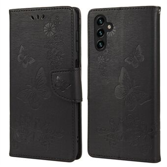 Vlinders Flower Imprinted Wallet Stand Leather Cover Case voor Samsung Galaxy A13 5G / A04s 4G (164,7 x 76,7 x 9,1 mm)