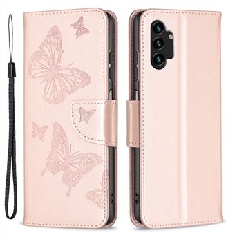 Voor Samsung Galaxy A13 4G Butterfly bedrukt PU-leer + TPU-telefoonhoes Wallet Stand Cover met polsband