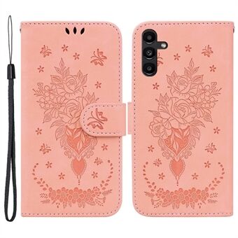 Voor Samsung Galaxy A13 5G / A04s 4G (164,7 x 76,7 x 9,1 mm) beschermende mobiele telefoonhoes opdruk rozen vlinders patroon schokbestendig lederen telefoonhoes portemonnee Stand met riem