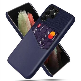 KSQ Valbestendig PU-leer gecoat harde pc-telefoonhoes Doektextuur Cover met enkele kaartsleuf voor Samsung Galaxy S22 Ultra 5G