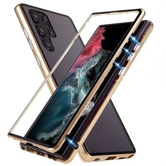 Voor Samsung Galaxy S22 Ultra 5G Volledige bescherming telefoonhoes Dubbelzijdig gehard glas + magnetisch metalen frame met slot