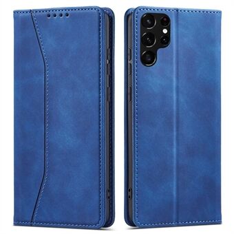 Voor Samsung Galaxy S22 Ultra 5G dubbele Edge- vouw naaien lederen tas portemonnee Stand telefoonhoes