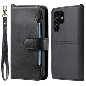 KT Leather Series-4 voor Samsung Galaxy S22 Ultra 5G 2-in-1 afneembaar PU-leer telefoonhoesje opvouwbare Stand portemonnee cover met riem