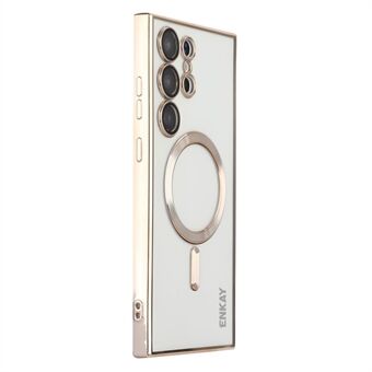 ENKAY HAT Prince Voor Samsung Galaxy S22 Ultra 5G Magnetische TPU Telefoonhoes Galvaniseren Edge Camera Bescherming Cover Compatibel met Magsafe
