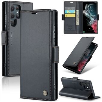CASEME 023 Serie Voor Samsung Galaxy S22 Ultra 5G Lederen Portemonnee Case RFID Blokkeren Stand Litchi Textuur Telefoon cover