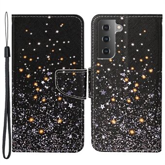 Cross Texture Pattern Printing Beschermende lederen telefoonhoes Stand Wallet Case met polsband voor Samsung Galaxy S22 5G