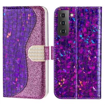 360-graden beschermende krokodiltextuur glitterpoeder gesplitst lederen portemonnee-hoes voor Samsung Galaxy S22 5G