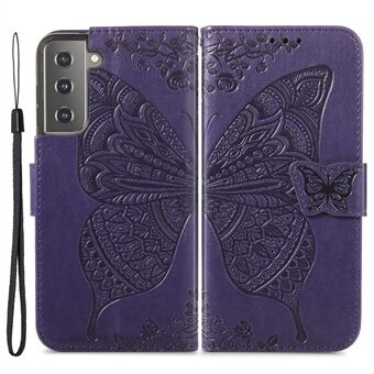 Modieus bedrukt vlinderbloem Scratch PU-leer + TPU schokbestendig telefoonhoesje flip Stand cover met riem voor Samsung Galaxy S22 5G