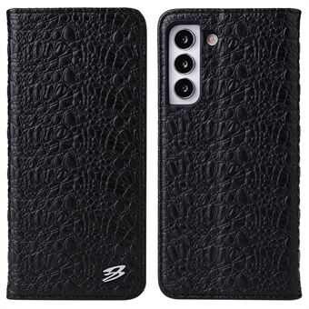 FIERRE SHANN voor Samsung Galaxy S22 5G Toplaag Rundleer Krokodillentextuur Portemonnee Stand Magnetische Telefoonhoesje