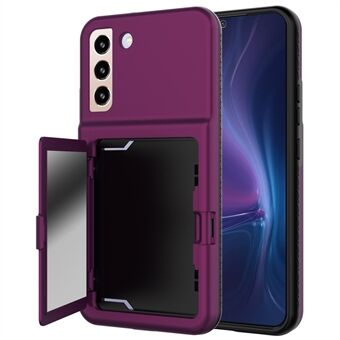Voor Samsung Galaxy S22 5G Cardcase-serie Kaarthouder Kickstand Case Verdikte PC + TPU Telefoonhoes met spiegel
