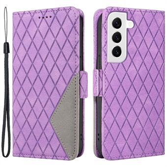 Mobiele telefoonhoes voor Samsung Galaxy S22 5G Rhombus bedrukte Stand Kleur gesplitste telefoon lederen portemonnee-hoes