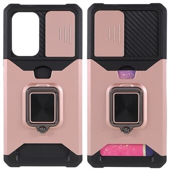 Voor Samsung Galaxy A33 5G Camera Slider PC + TPU Telefoon Case Shockproof Card Slot + Kickstand Ontwerp Mobiele Telefoon Cover