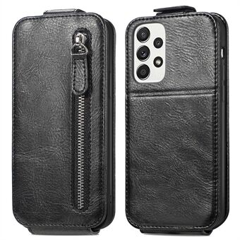 Voor Samsung Galaxy A33 5G Verticale Flip PU Leather Stand Case Magnetische Sluiting Rits Portemonnee Telefoon Cover met Car Mount Metalen Plaat