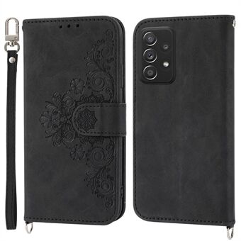 Voor Samsung Galaxy A33 5G Wallet Design Skin-touch bedrukt bloemenpatroon Leather Case Stand Phone Cover met polsband en schouderriem