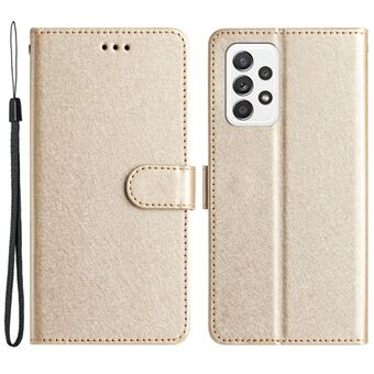 Voor Samsung Galaxy A33 5G PU lederen telefoon portemonnee Stand cover zijde textuur flip case met handriem