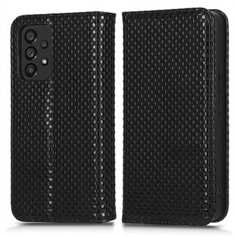 Voor Samsung Galaxy A53 5G Grid Texture PU Leather Stand Wallet Case Magnetic Auto-absorbed Folio Flip Phone Cover