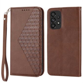 Voor Samsung Galaxy A53 5G Kalf Textuur Opgedrukt Rhombus PU Leather Shockproof Cover Wallet Stand Telefoon Case met Riem