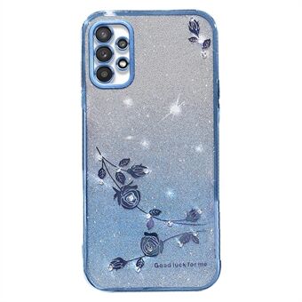 Voor Samsung Galaxy A53 5G Gradiënt Glitter TPU Cover Bloem Strass Decor Anti-drop Telefoonhoesje