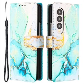 YB Patroonbedrukking Leer Series-5 voor Samsung Galaxy Z Fold4 5G Portemonneehoes met marmerpatroon PU-leer Flip Folio Stand Telefoonhoes met riem