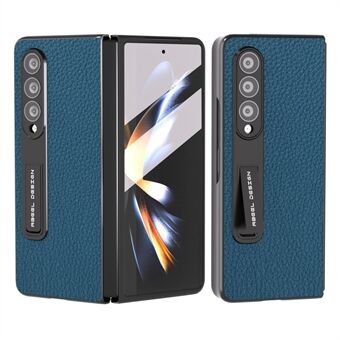 ABEEL Voor Samsung Galaxy Z Fold4 5G Rundleer + PC Kickstand Telefoon Case Litchi Textuur Anti- Scratch Achterkant met Gehard Glas Film