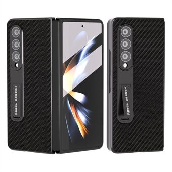 ABEEL voor Samsung Galaxy Z Fold4 5G koolstofvezel textuur schokbestendige hoes PU-leer + pc-standaard telefoonhoes met gehard glasfilm