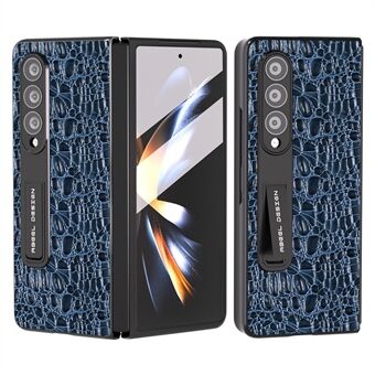 ABEEL Voor Samsung Galaxy Z Fold4 5G Kickstand Cover Echt Koe Leer + PC Textuur Telefoon Case met Gehard glas Film