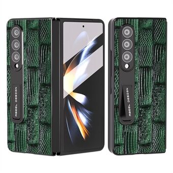 ABEEL Voor Samsung Galaxy Z Fold4 Echt rundleer PC Volledige beschermhoes Mahjong Texture Kickstand Telefoonhoes met schermfilm