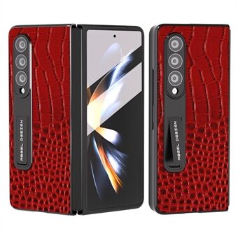 ABEEL Voor Samsung Galaxy Z Fold4 5G Kickstand Case Echt Koe Leer + PC Krokodil Textuur Telefoon Cover met screen Film