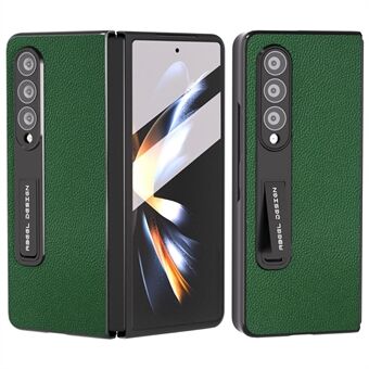 ABEEL Voor Samsung Galaxy Z Fold4 5G Kickstand Telefoon Case Koeienhuid Leer Hard PC Cover met Gehard Glas Film