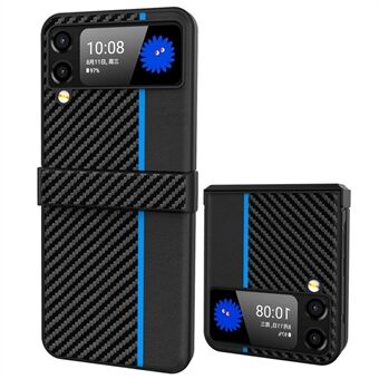 Voor Samsung Galaxy Z Flip4 5G 3-in-1 Side Scharnier Telefoon Case Koolstofvezel Textuur Matte Hard PC Beschermhoes