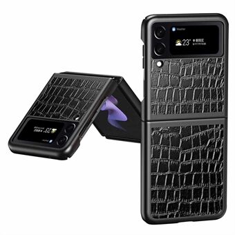 Voor Samsung Galaxy Z Flip4 5G Anti- Scratch Drop-proof Telefoon Case Krokodil Textuur PU Leer Gecoat hard PC Back Cover