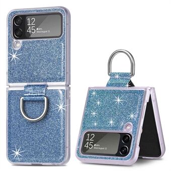 Voor Samsung Galaxy Z Flip4 5G Anti-drop Glitter Pailletten Telefoon Cover met Ring Houder Een stuk harde Mobiele Telefoon Vouwen Case