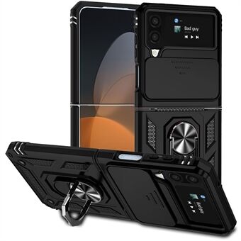 Voor Samsung Galaxy Z Flip4 5G Slide Camera Protector Telefoon Case Ring Houder Kickstand PC + TPU Hybrid Cover