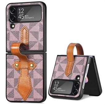 Voor Samsung Galaxy Z Flip4 5G Rhombus Pattern Wrist Band Phone Case PU Leather Coated PC Kickstand Cover