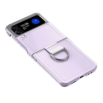 Voor Samsung Galaxy Z Flip4 5G Transparant Metalen Ring Houder Ontwerp Harde PC + PVC Telefoon Case Cover Opvouwbare Shell