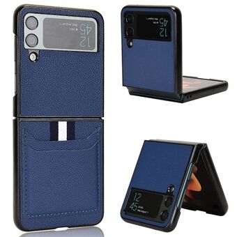 Anti-val telefoonhoes voor Samsung Galaxy Z Flip4 5G, Litchi-textuur PU-leer gecoate pc-beschermende achterkant met kaartsleuven