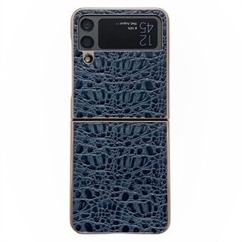 Voor Samsung Galaxy Z Flip4 5G Echt Rundleer Gecoat PC Case Nano Galvaniseren Anti-drop Opvouwbare Telefoon Cover