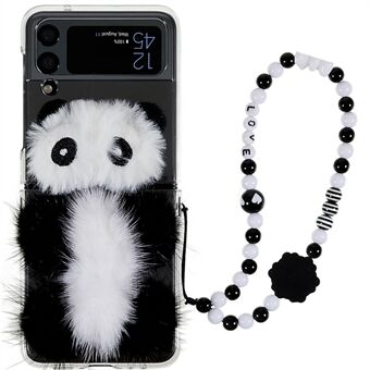 Voor Samsung Galaxy Z Flip4 5G Pluche Panda Decor PC Opvouwbare telefoonhoes Scratch beschermhoes met armband
